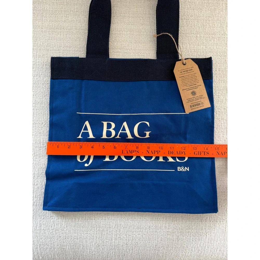 NWT Barns & Noble A BAG of BOOKS‎ Canvas Tote Bag Book Bag Blue With Handles